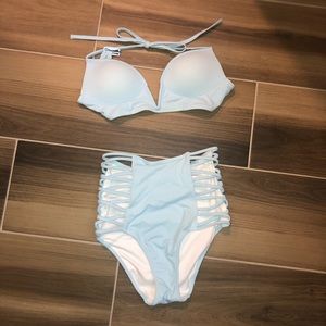 Light blue PINK high waisted Bikini set